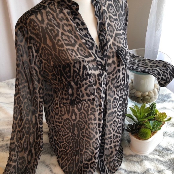 BCBGMaxAzria Tops - BCBG sheer leopard print button down